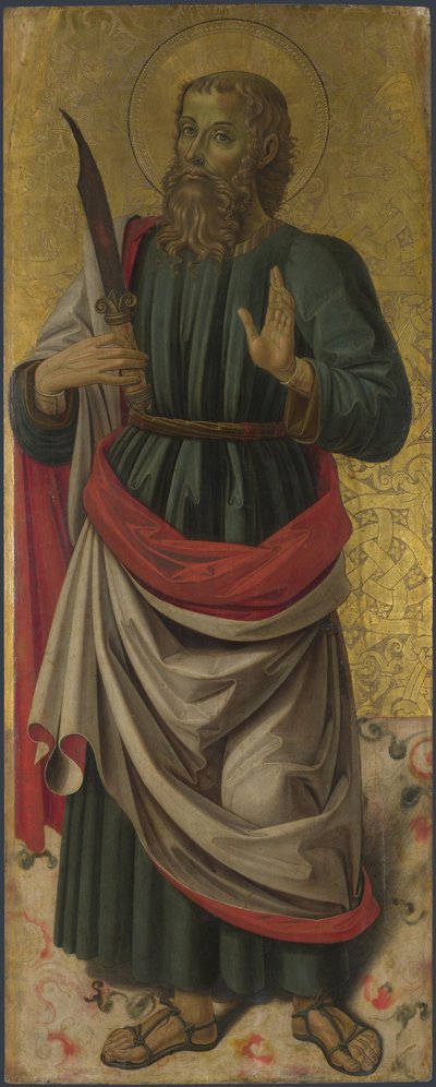 Heiliger Bartholomäus vom Altarbild: Die Jungfrau und das Kind mit Heiligen von Bartolomeo Caporali