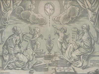 Allegorie einer These, zwei Frauen halten beschriftete Tafeln, 1640 von Bartolomeo Coriolano