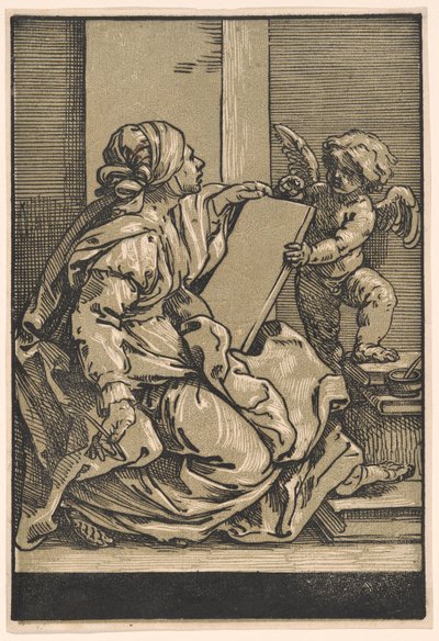 Sibylle hält eine Tafel mit einem geflügelten Putto von Bartolomeo Coriolano