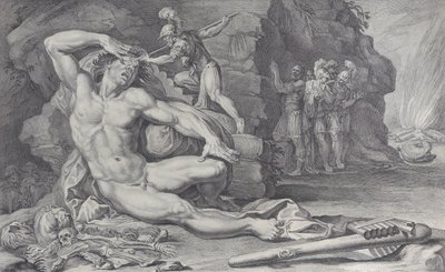 Tafel 6: Odysseus treibt einen brennenden Pfahl in das Auge des Polyphem von Bartolomeo Crivellari
