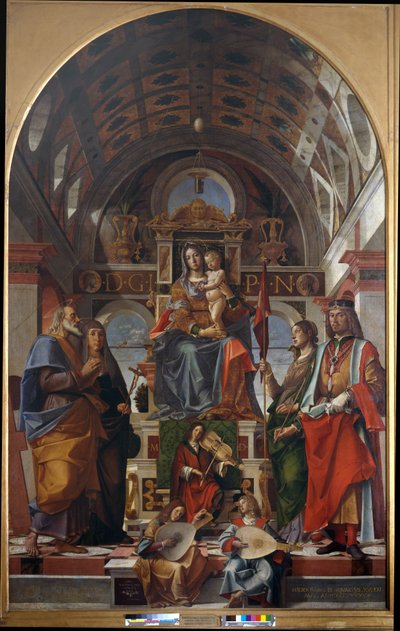 Madonna mit Kind und den Heiligen Andreas, Monika, Ursula und Sigismund von Bartolomeo Montagna