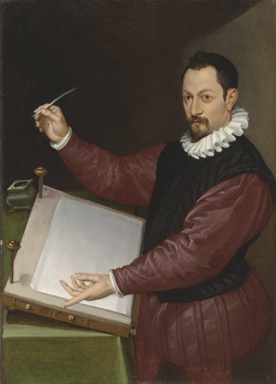 Porträt eines Schreibers in rotem Wams und weißer Halskrause von Bartolomeo Passarotti