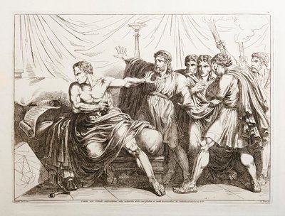 Cato, der die Knechtschaft fern der Heimat nicht überleben will, tötet sich, indem er sich die Eingeweide herausreißt von Bartolomeo Pinelli