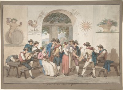 Innenraum eines römischen Gasthauses von Bartolomeo Pinelli