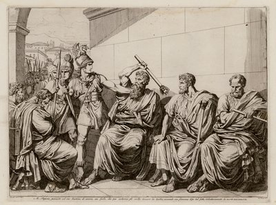 Marcus Papirius schlägt einen Gallier, der versucht, seinen Bart zu berühren, 387 v. Chr. von Bartolomeo Pinelli
