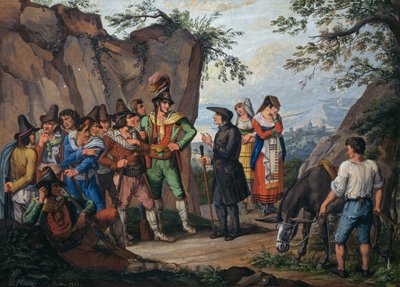 Verhandlungen über die Kapitulation zwischen dem Banditen Gasparone und Erzpriester Pellegrini von Bartolomeo Pinelli