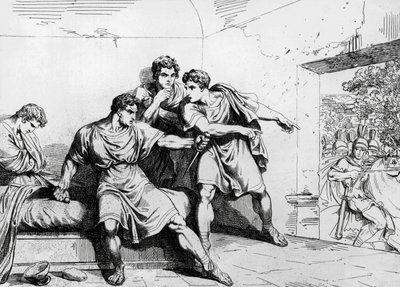 Neros Tod, aus Geschichte der Kaiser, beginnend mit Ottavio, Stich von Bartolomeo Pinelli (1781-1835), Rom von Bartolomeo Pinelli
