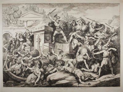 Orazio Coclite allein auf der Ponte Subico drängt Lars Porsenas Armee zurück von Bartolomeo Pinelli