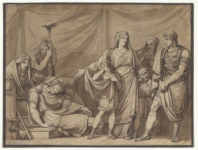 Königin Tranquilla wird die Leiche ihres Mannes Tarquin gezeigt, Illustration für Charles Rollins Istoria Romana von Bartolomeo Pinelli