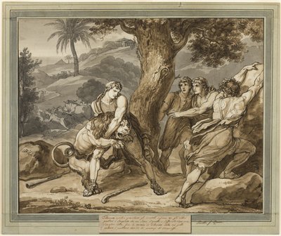 Telemachus kämpft gegen den Löwen, aus Die Abenteuer des Telemachus, Buch 2 von Bartolomeo Pinelli