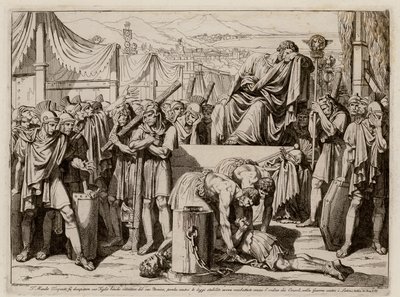 Titus Manlius Torquatus lässt seinen Sohn enthaupten, weil er seinen Posten im Kampf verlassen hat von Bartolomeo Pinelli