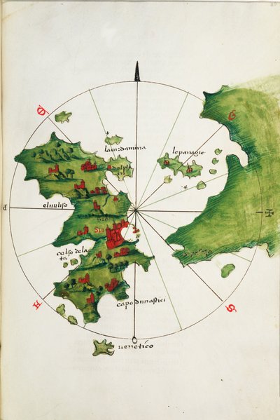 Chios und angrenzendes Festland, ca. 1485 (Pergament) von Bartolomeo da li Sonetti