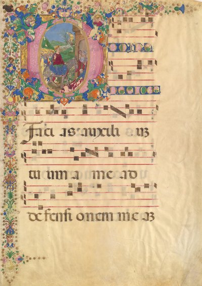 Manuskriptblatt mit Einzug in Jerusalem am Palmsonntag in einem Initial D, 15.-16. Jahrhundert von Bartolomeo di Domenico di Guido