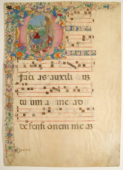 Manuskriptblatt mit Einzug in Jerusalem am Palmsonntag in einem Initial D..., 15.-16. Jahrhundert von Bartolomeo di Domenico di Guido