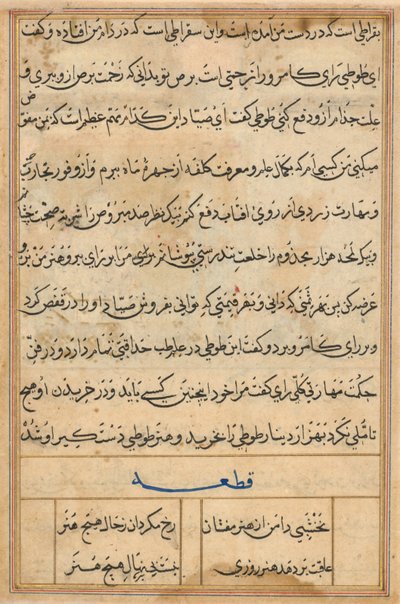 Seite aus Geschichten eines Papageis Tuti-nama: Textseite, ca. 1560 von Basavana