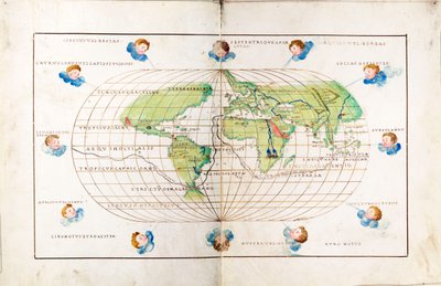 Ovaler Planisphäre der Welt, zeigt Magellans Route von Battista Agnese