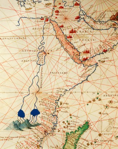 Der Indische Ozean und Teile von Asien und Afrika: der Verlauf des Nils, aus dem Atlas der Welt in dreiunddreißig Karten von Battista Agnese von Battista Agnese