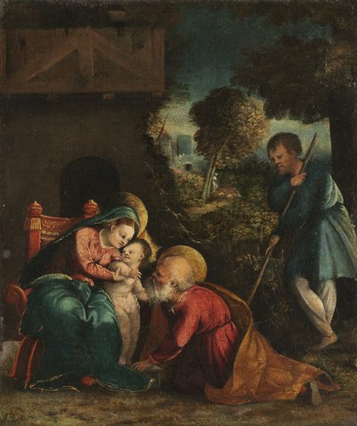Heilige Familie mit einem Hirten, frühe 1520er Jahre von Battista Dossi