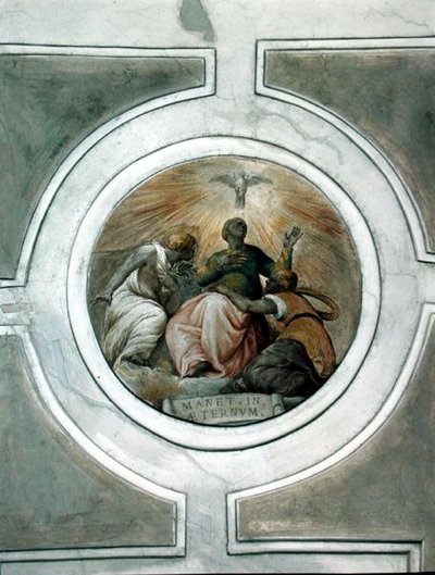 Darstellung einer der Tugenden (Detail) aus der Decke der Grimani-Kapelle (Fresko) von Battista Franco
