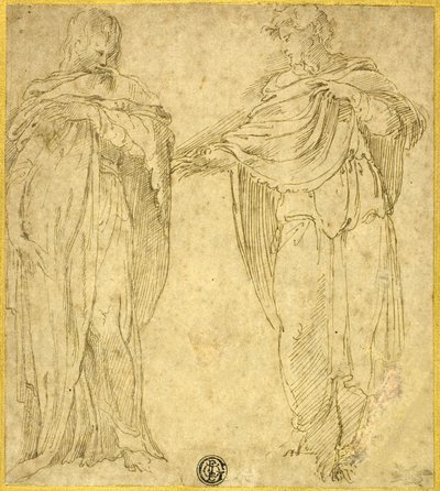 Zwei stehende drapierte Figuren (Heiliger Johannes und die Magdalena?) von Battista Franco