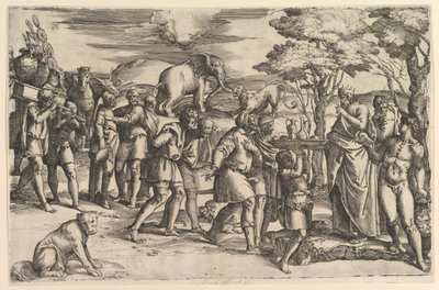 Melchisedek bietet Abraham Brot und Wein an, ca. 1547 von Battista Franco Veneziano