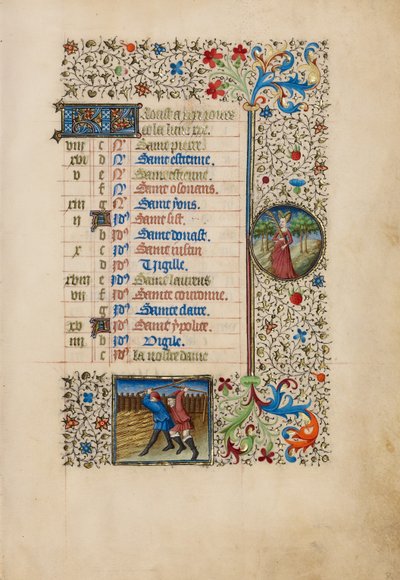 August Kalenderseite; Dreschen; Jungfrau von Bedford Master