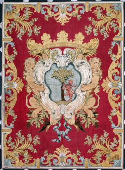 Wappen des Adels mit einem Löwen und einem Baum. Tapisserie der Manufakturen von Brüssel. 16. Jahrhundert Genua, Musei di Strada Nuova von Belgian School