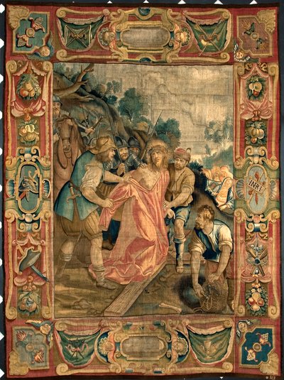Christus wird seiner Kleider beraubt. Wandteppich aus den Brüsseler Manufakturen. 16. Jahrhundert Genua, Musei di Strada Nuova von Belgian School