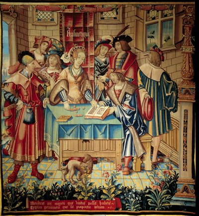 Vorhang, der die freien Künste illustriert: Arithmetik. Woll- und Seidentapisserie um 1520 in Tournai gefertigt. Paris, Nationalmuseum des Mittelalters, Thermes de Cluny von Belgian School