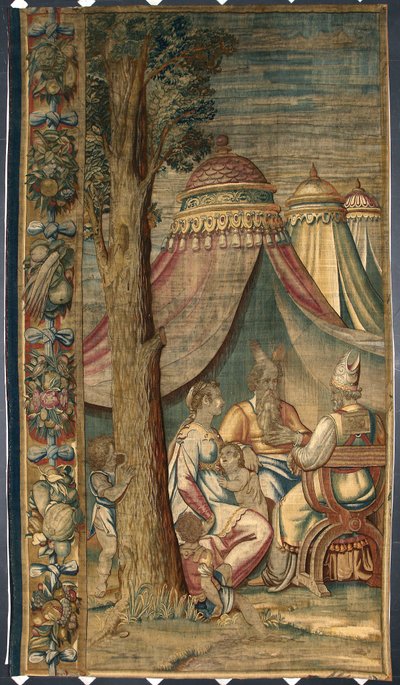 Moise mit Jethro und Sephora Tapisserie von Dionys Martensz nach den Kartons von Luca Cambiaso (1527-1584) hergestellt in den Manufakturen von Brüssel 1561-1564 Dim. 391x141,2 cm Genua, Musei di Strada Nuova von Belgian School