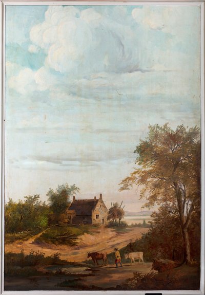 Zweiter Hinterraum, Besprechungsraum, Wandgemälde mit ländlichen Szenen im klassischen Stil, wahrscheinlich um 1810, Szene 7 von Belgian School