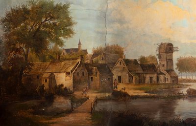 Zweiter Hinterraum, Besprechungsraum, Wandgemälde mit ländlichen Szenen im klassischen Stil, wahrscheinlich um 1810, Szene 3 von Belgian School