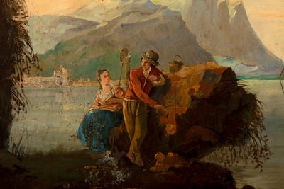 Zweiter Hinterraum, Besprechungsraum, Wandmalereien mit ländlichen Szenen im klassischen Stil, wahrscheinlich um 1810, Szene 5 von Belgian School