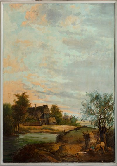 Zweiter Hinterraum, Besprechungsraum, Wandgemälde mit ländlichen Szenen im klassischen Stil, wahrscheinlich um 1810, Szene 7 von Belgian School