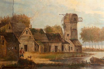 Zweiter Hinterraum, Besprechungsraum, Wandgemälde mit ländlichen Szenen im klassischen Stil, wahrscheinlich um 1810, Szene 3 von Belgian School