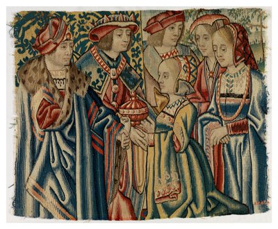 Wandteppichfragment, das die Hochzeit von Ludwig XII. mit Jeanne, Tochter von Ludwig XI., darstellt, aus Brüssel von Belgian School