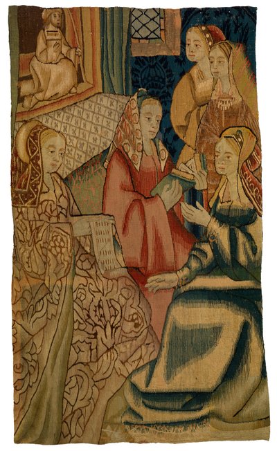 Wandteppichfragment, das fünf Damen darstellt, möglicherweise in Brüssel, Belgien, um 1500 (Wolle) von Belgian School