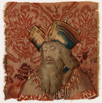 Wandteppichpanel mit dem Kopf eines Priesters oder Königs, möglicherweise hergestellt in Tournai, Belgien, möglicherweise Anfang des 16. Jahrhunderts (Wolle) von Belgian School