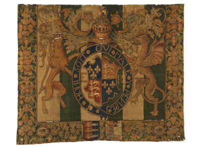 Wandteppich mit den königlichen Wappen von Edward VI und den Wappen von le Grys, wahrscheinlich in Enghien, Flandern, Belgien, ca. 1547-53 von Belgian School