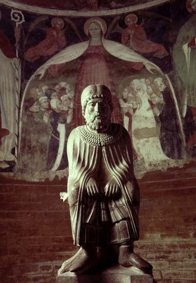 Januar, aus einem Statuenkalender der Monatsarbeiten, ca. 1200 (Stein) von Benedetto Antelami