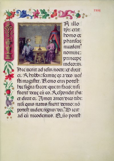 W.107 fol.24r Christus und Nikodemus aus dem Evangelarium von Santa Giustina, geschrieben von Laurentius Gazius Cremonensis, 1523-25 von Benedetto Bordone