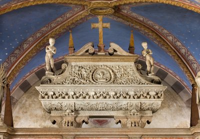 Krypta, Arche der Heiligen Marcellinus und Peter Exorzist, Sarkophag mit Statuen von St. Marcelino und St. Peter Exorzist, Benedetto Briosco 1506-08 von Benedetto Briosco