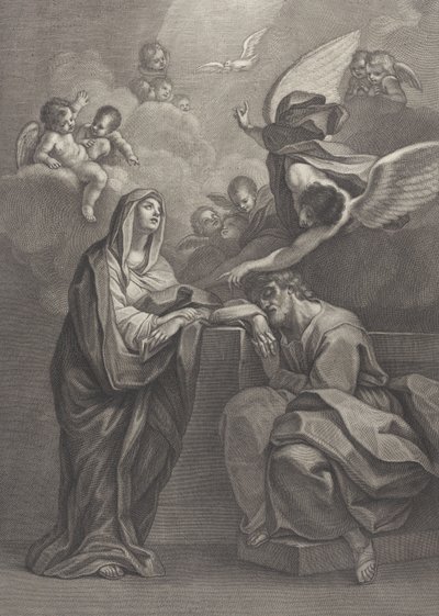 Tafel 6: Traum des heiligen Joseph, mit der Jungfrau Maria links und einem Engel oben, der zeigt von Benedetto Eredi