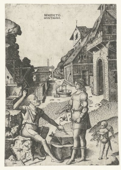 Apollo mit Cupido bei Vulkan von Benedetto Montagna