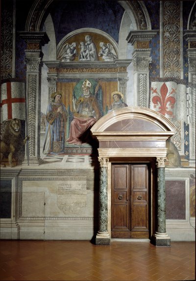 Heiliger Zenobius, Heiliger Laurentius und Heiliger Stephanus (Lilienhalle) (Fresko) von Benedetto da Maiano