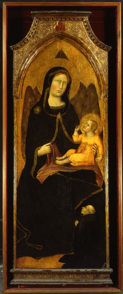 Madonna mit Kind und Stifter, Tafel vom Hochaltar der SS. Domenico e Giacomo, Bevagna, 1416 von Benedetto di Bindo