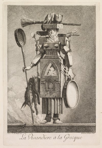 Maskerade à la Grecque: Die Marketenderin à la Grecque (Tafel 2, 1771) von Benigno Bossi