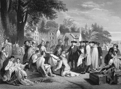 William Penns Vertrag mit den Indianern, graviert von W. French von Benjamin (after) West