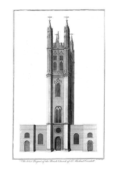 Die Westansicht der Pfarrkirche St. Michael Cornhill, ca. 1756 von Benjamin Cole