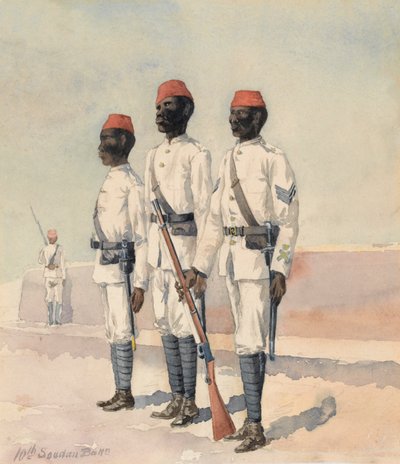Sergeant und zwei andere Ränge vom 10. Sudanesen-Bataillon, ca. 1889 von Benjamin Donisthorpe Alsop Donne